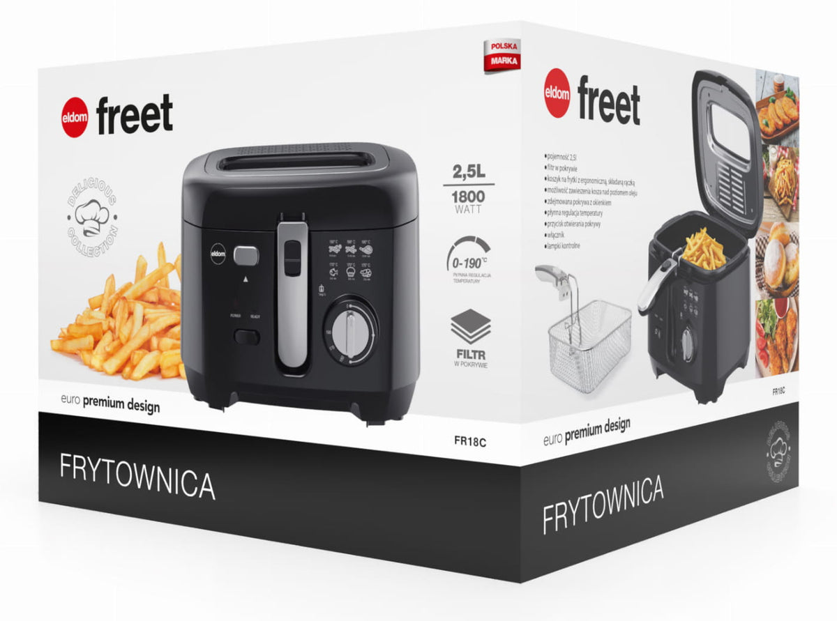 ELDOM Fryer FREET, 2.5 L, 400 g capacity, temperature regulator, removable oil tank, black