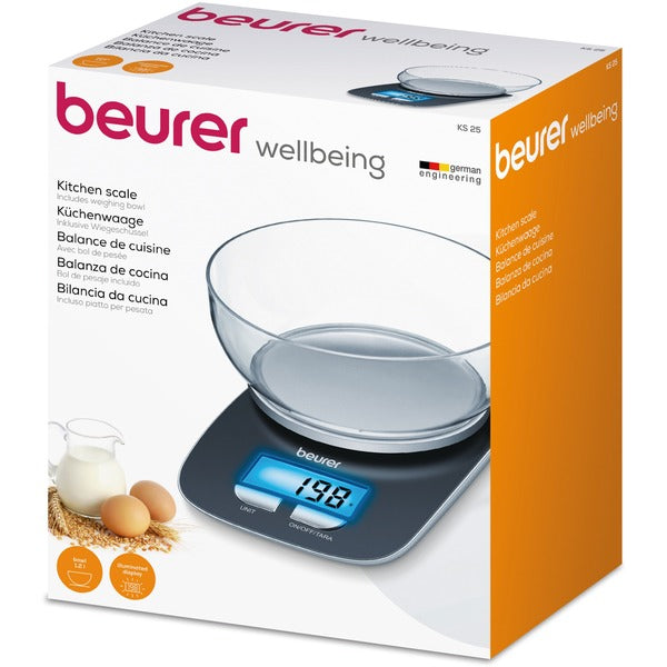 Beurer Küchenwaage KS 25 (schwarz, mit Wiegeschüssel)