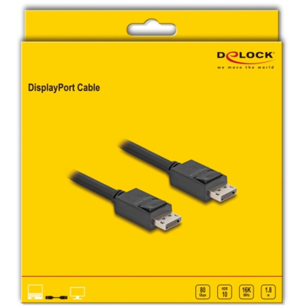 DeLOCK Kabel DisplayPort 2.1 Stecker > DisplayPort Stecker, 16K, 80 Gbps (schwarz, 1,8 Meter)