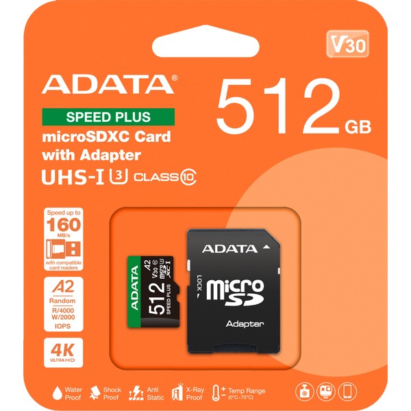 ADATA SPEED PLUS microSDXC 512 GB (UHS-I U3, Class 10, V30, A2)