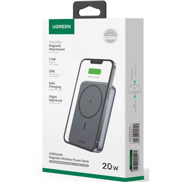Ugreen Magnetische Kabellose Powerbank 10000mAh mit USB-C Kabel (schwarz)