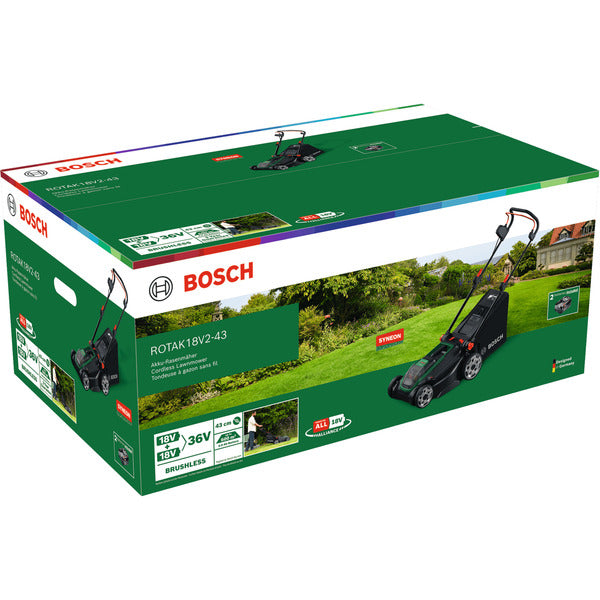 Bosch Powertools Bosch Rotak18V2-43 + Starter Set (2x 4.0Ah) + Mulch Plug (C)