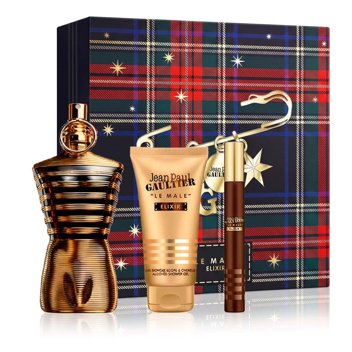 Jean Paul Gaultier Le Male Elixir Parfum 125 ml with 10 ml Mini Parfum and 75 ml Shower Gel for Men