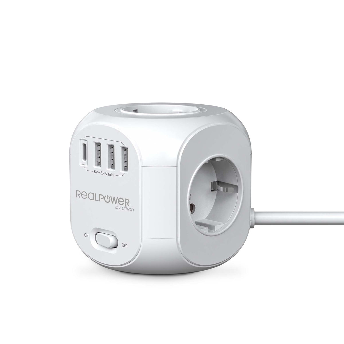 RealPower Steckdosenwürfel PowerBox 431 + 3xUSB-A / 1xUSB-C