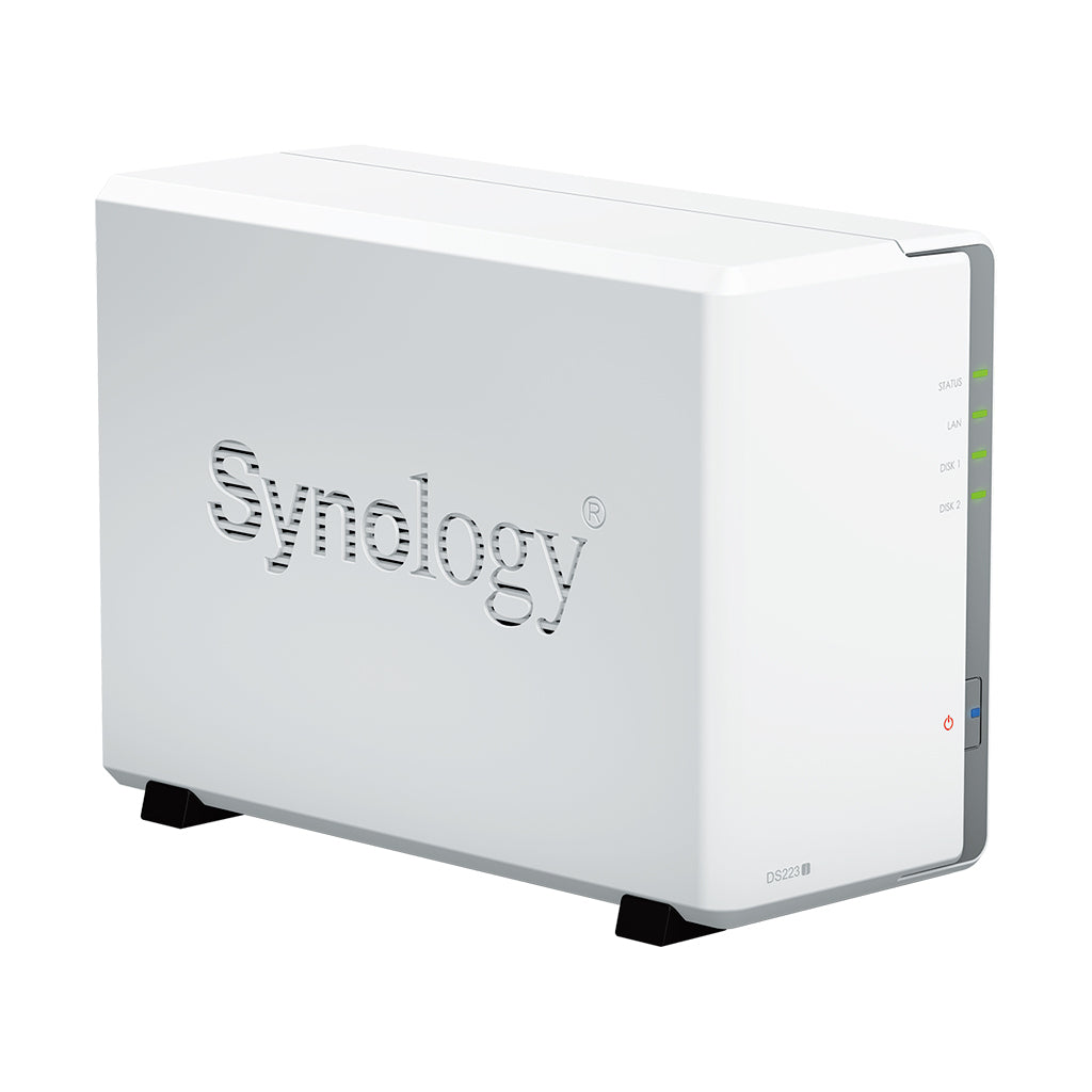 Synology DiskStation DS223J NAS / Storage Server Desktop — Realtek RTD1619B, 1 GB DDR4, DiskStation Manager, White