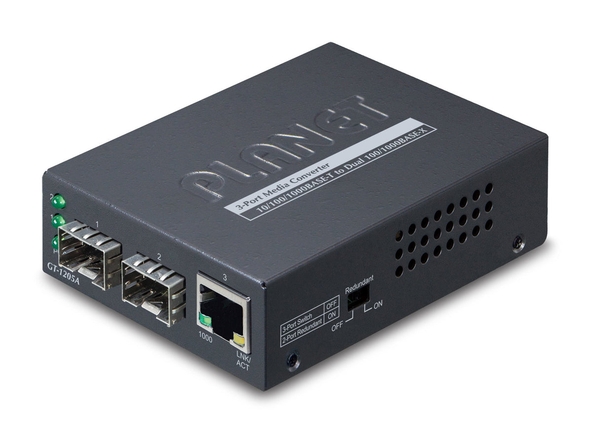 PLANET 10/100/1000Base-T to Dual 1000Base-X SFP (1 TP, 2