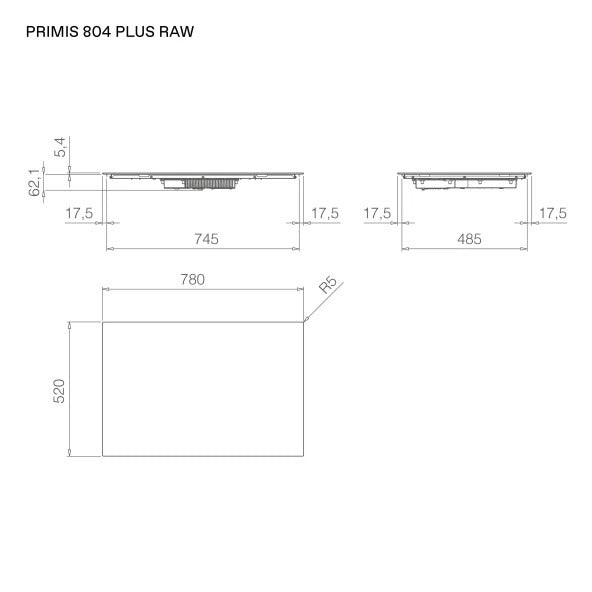 ELICA PRIMIS 804 PLUS RAW PRF0210632 induction hob, 78 cm, black glass