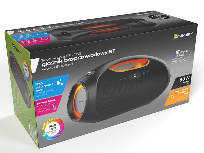 Tracer TRAGLO47226 Magnus PRO TWS Bluetooth Portable Speaker 60 W Stereo - Black