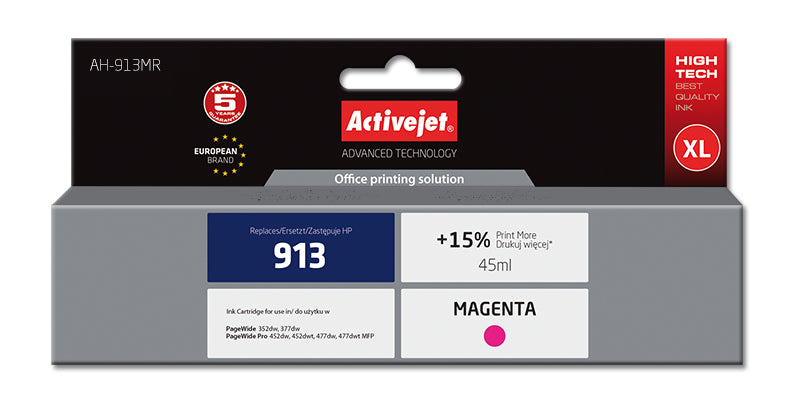Activejet AH-913MR Ink Cartridge — Replacement for HP 913 F6T78AE, Premium, 45 ml, Magenta