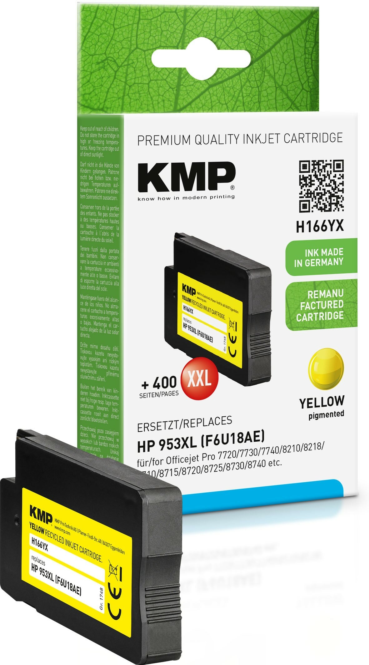 KMP Cartridge for HP 953XL (F6U18AE) Yellow — 2000 pages, Hybrid-Chip, Refilled
