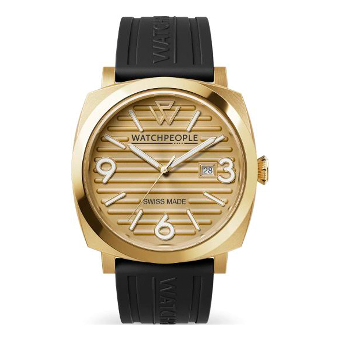 Watchpeople Women's Watch Model 700993 (45mm) Black Silicone Strap with Golden Stainless Steel Case