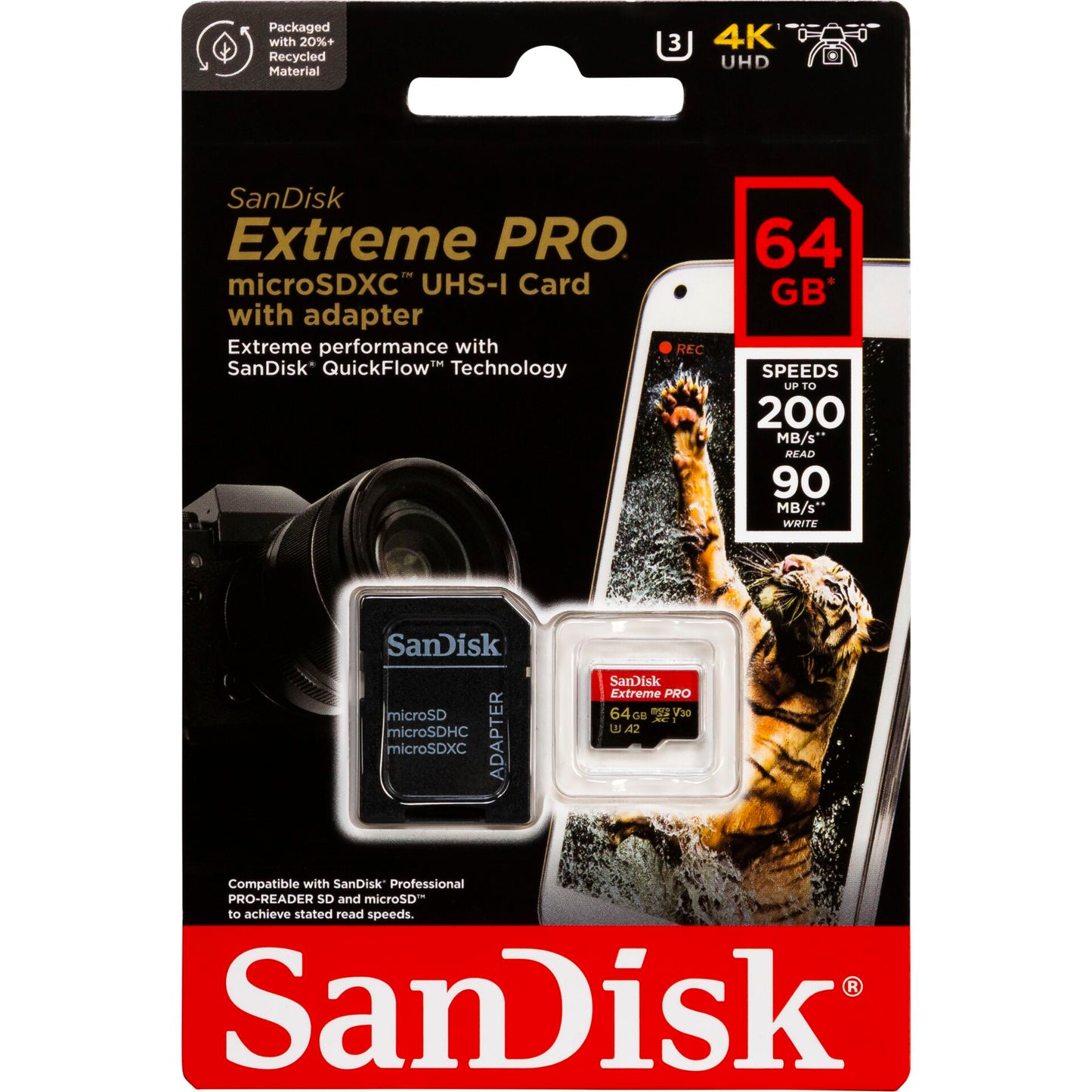 SanDisk microSDXC 64GB Extreme Pro A2 Class 10 V30 UHS-I U3 Memory Card