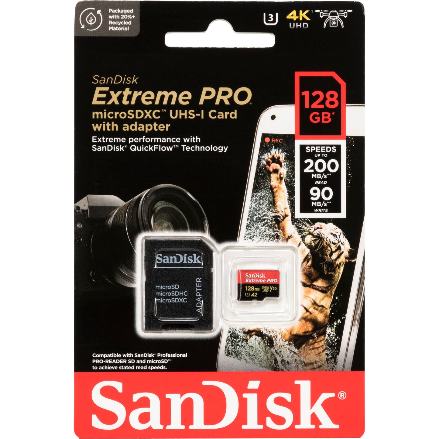 SanDisk microSDXC 128GB Extreme Pro A2 Class 10 V30 UHS-I U3 Memory Card