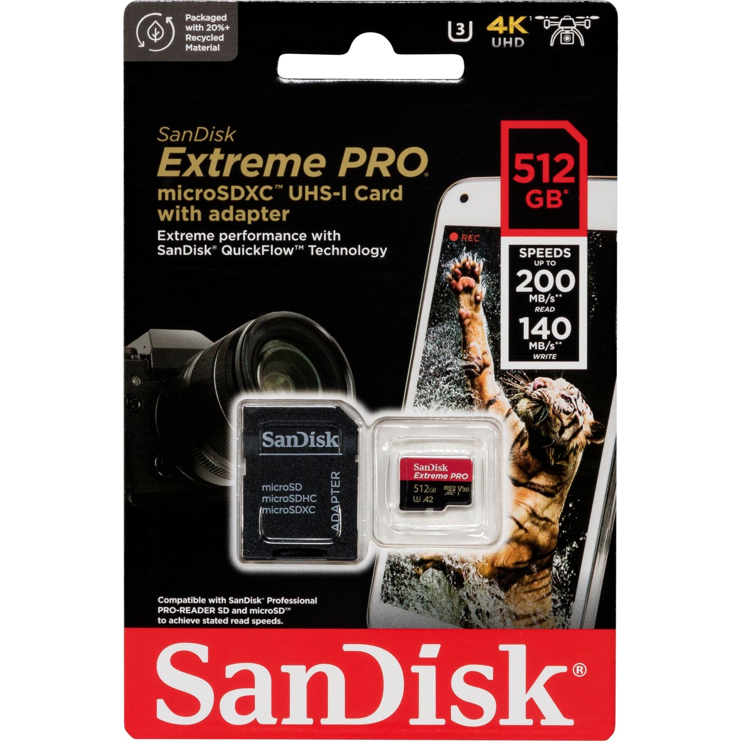 SanDisk microSDXC 512GB Extreme Pro A2 Class 10 V30 UHS-I U3 Memory Card