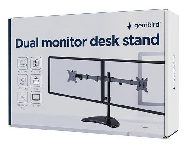 Gembird MS-D2ST-02 Monitor Desk Stand (rotate, tilt, swivel), 13"–32", black