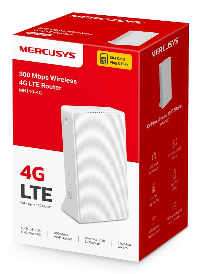 Mercusys MB110-4G ασύρματος δρομολογητής Ethernet, μονοζωνικός (2,4 GHz), λευκός