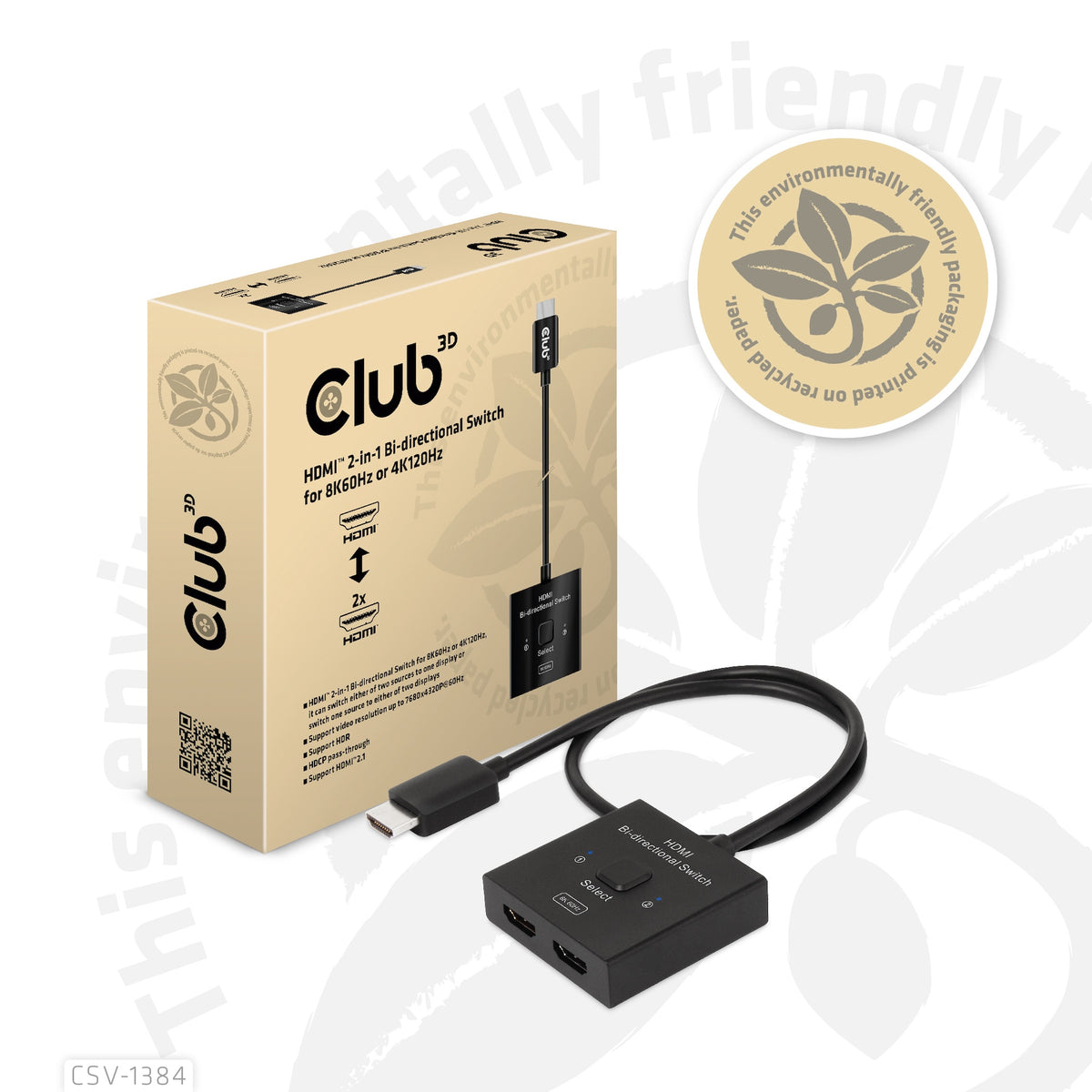 Club3D HDMI Switch 2-in-1 bidirektional 8K60Hz/4K120Hz UHD retail