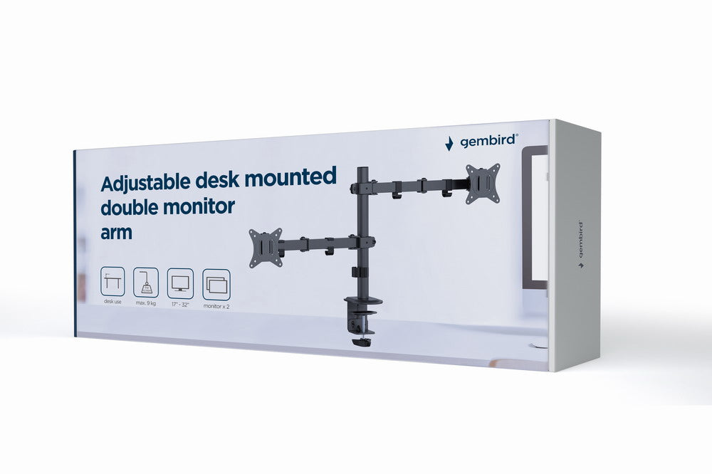 Gembird MA-D2-03 Adjustable desk mounted double monitor arm, 17”-32”, black