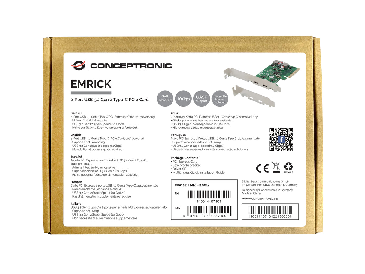 CONCEPTRONIC 4xPCIe3.0 Card 2xUSB-C3.2 Gen2/selfpower 10Gbps