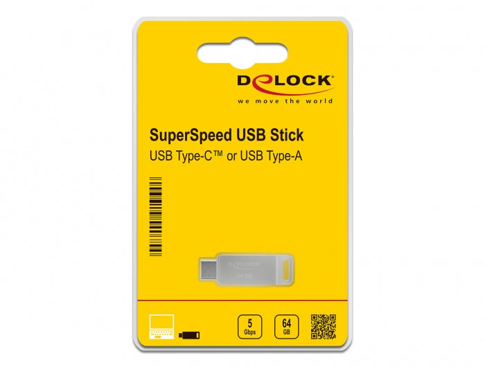DELOCK USB 3.2 Gen1 USB-C+Typ-A Speicherstick 64 GB - Metall