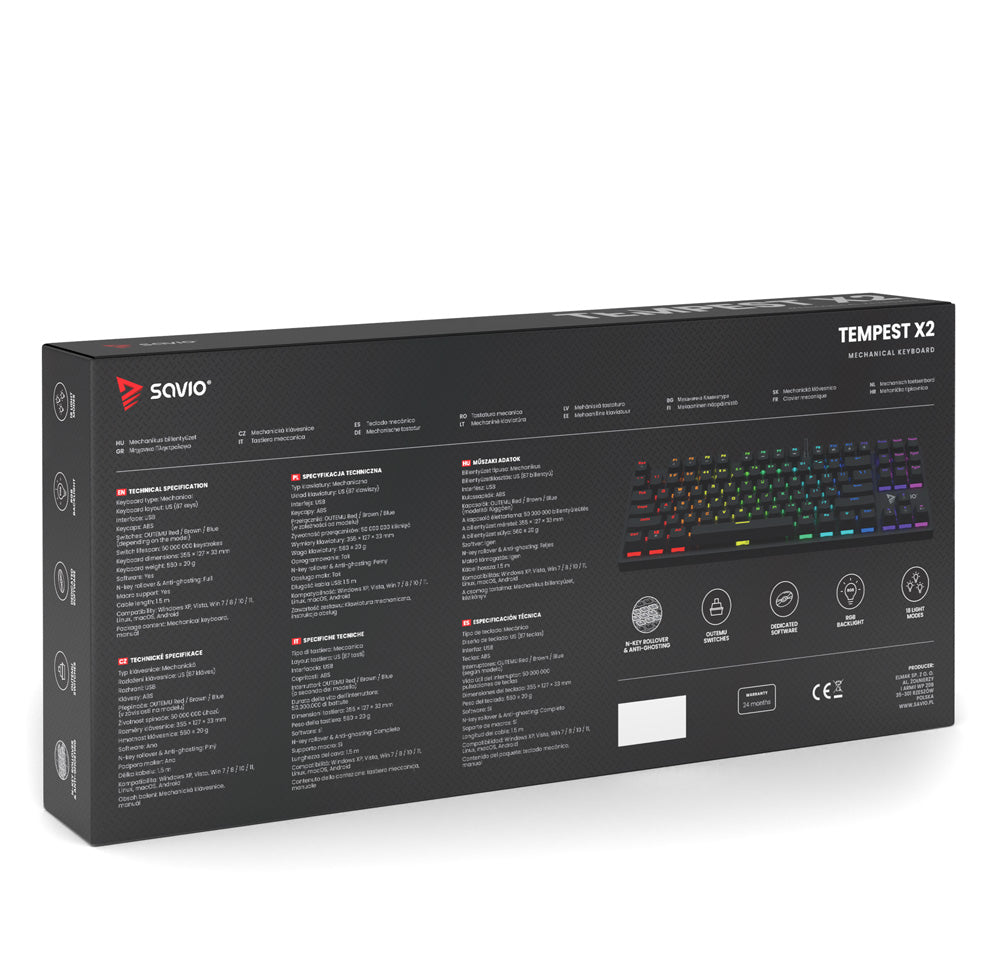 Μηχανικό πληκτρολόγιο Savio Tempest x2 RGB με διακόπτες Outemu RED