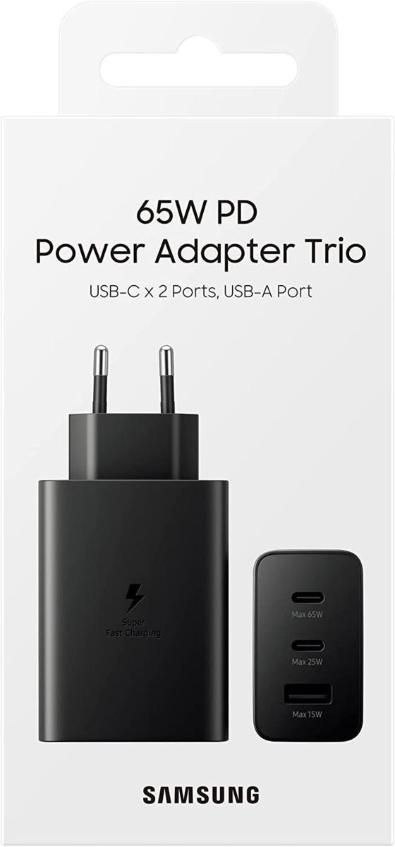 Samsung 65W Trio EP-T6530 FC USB-C and USB-A Charger, Black