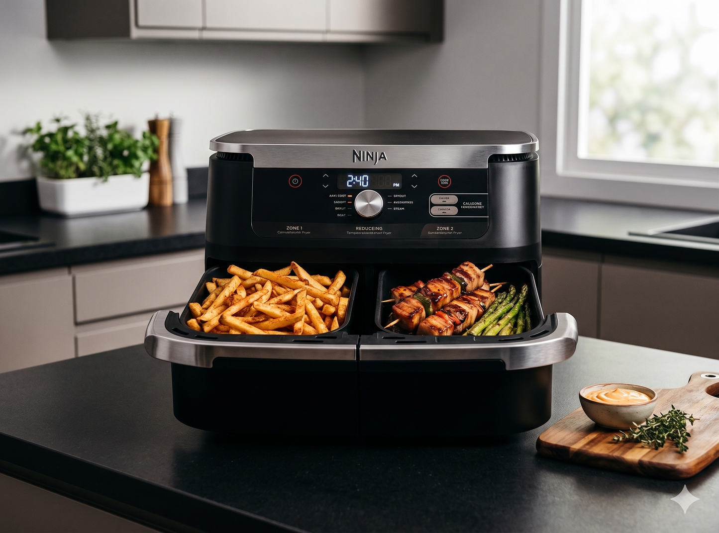 Ninja AF500EU fryer Double 10.4 L Stand-alone 2470 W Hot air fryer Black, Stainless steel