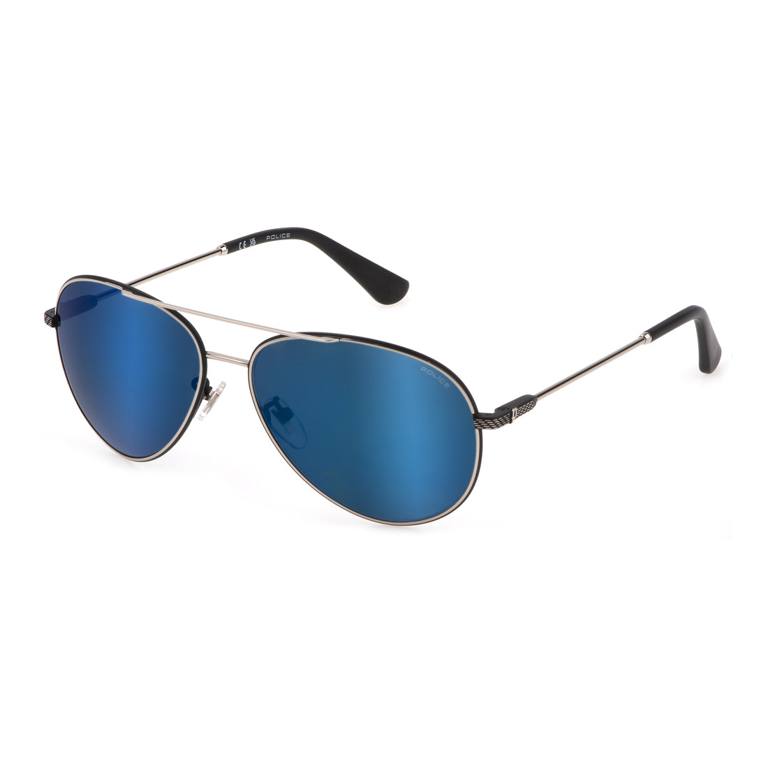 Police Men's Sunglasses Model SPLL11-62K07B with Metal Frame, Multicolored Mirror Lenses, Size 62/15/145 mm