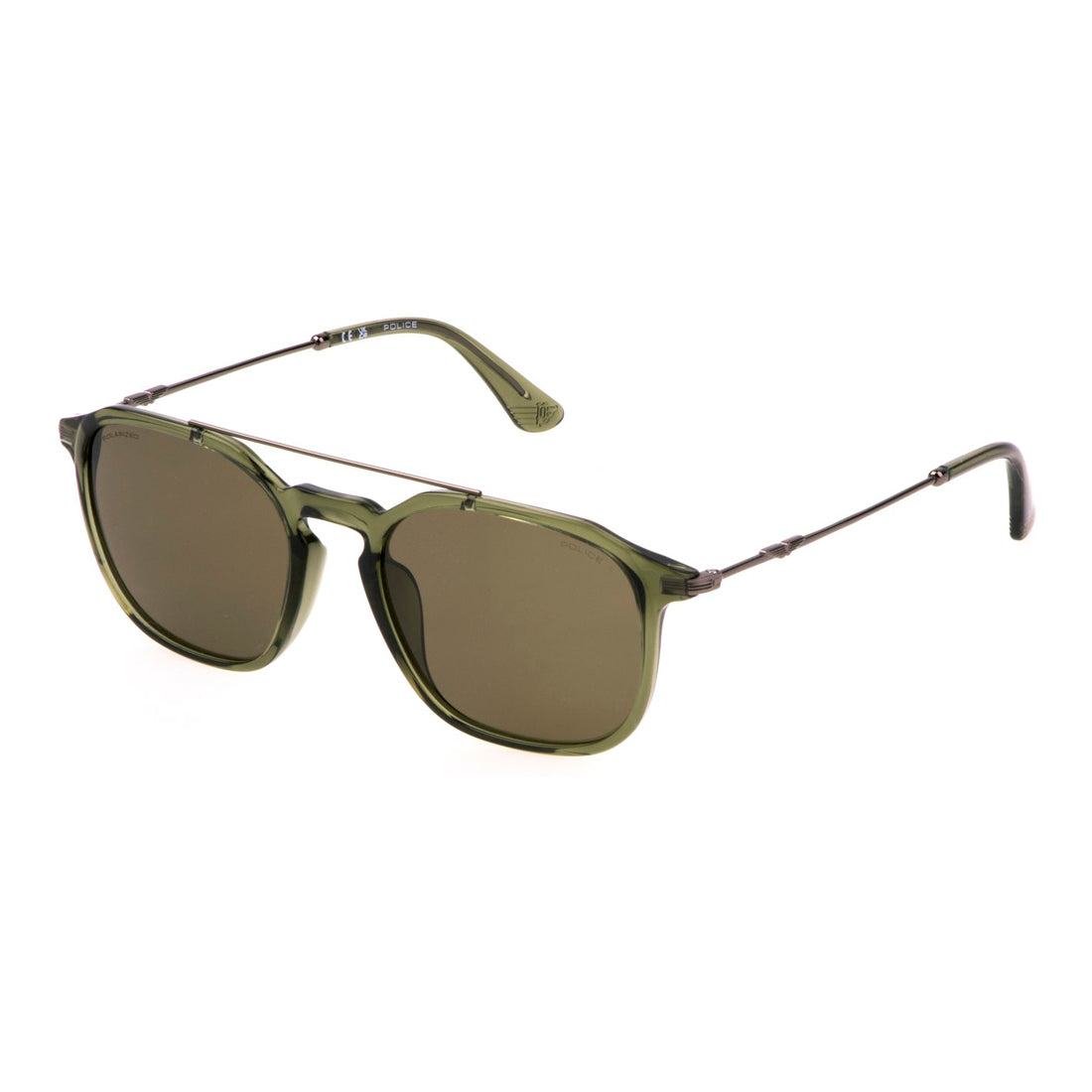 Police Man Sunglasses SPLL76-53G61P with Polarized Grey Lenses, Frame Size 53/19/145 mm, Green Injected Material