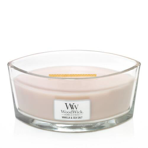 Large WOODWICK Vanilla & Sea Salt Scented Candle, with wooden wick, 1 piece