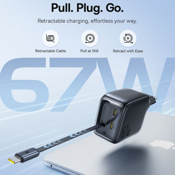 Baseus EnerCore CJ11 Charger Retractable 3C 67W EU, Black