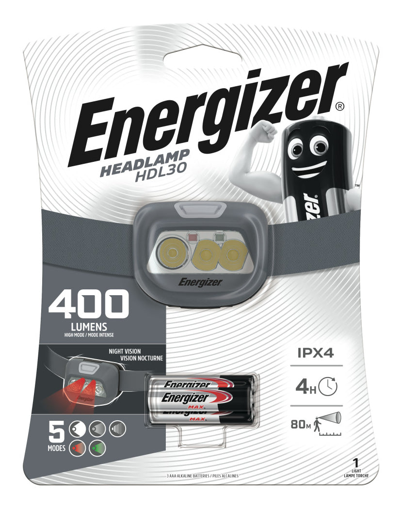 Energizer HDL30 Headlamp Flashlight 3 AAA Batteries 400 Lumens