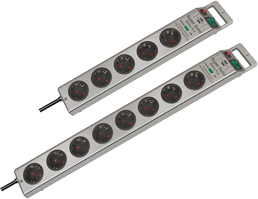Brennenstuhl Super-Solid Steckdosenleiste 8-fach (silber, 2,5 Meter, 13.500A Überspannungsschutz)
