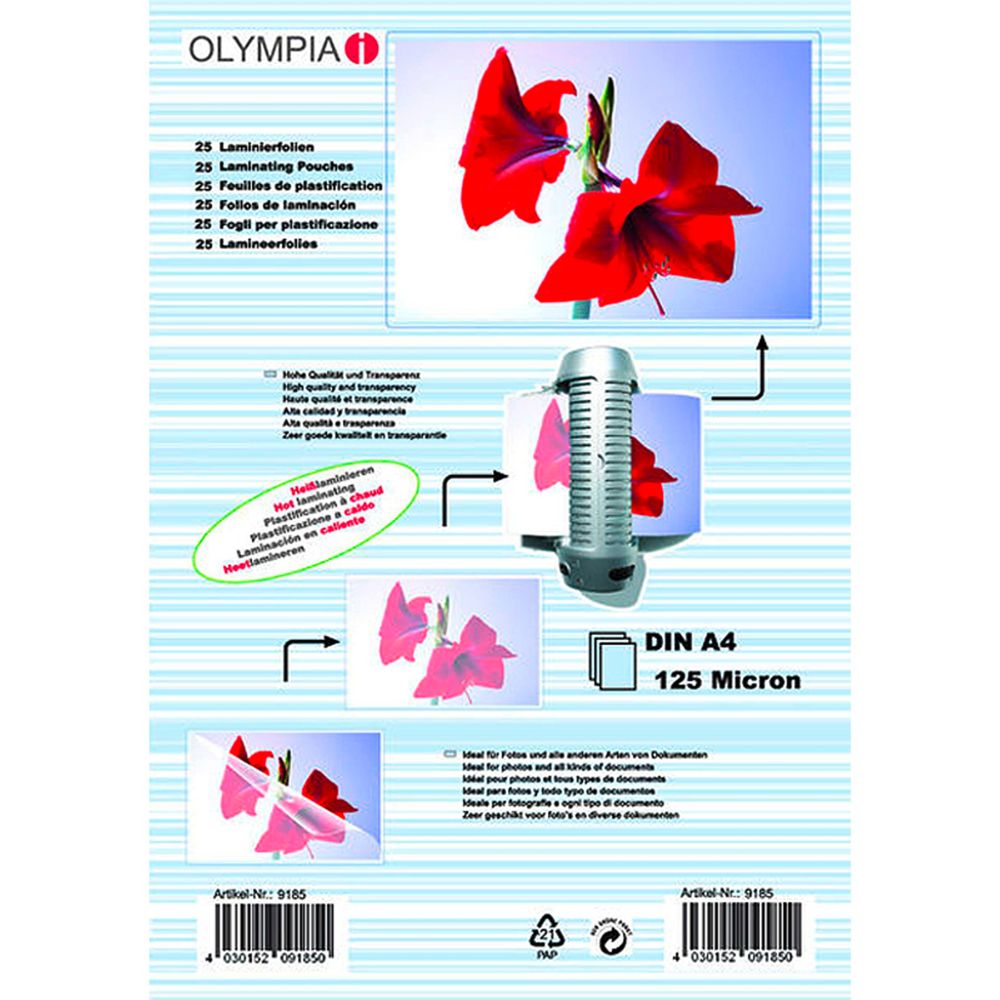 Olympia Laminating Pouches A4 125 Micron - 1x25 Pack