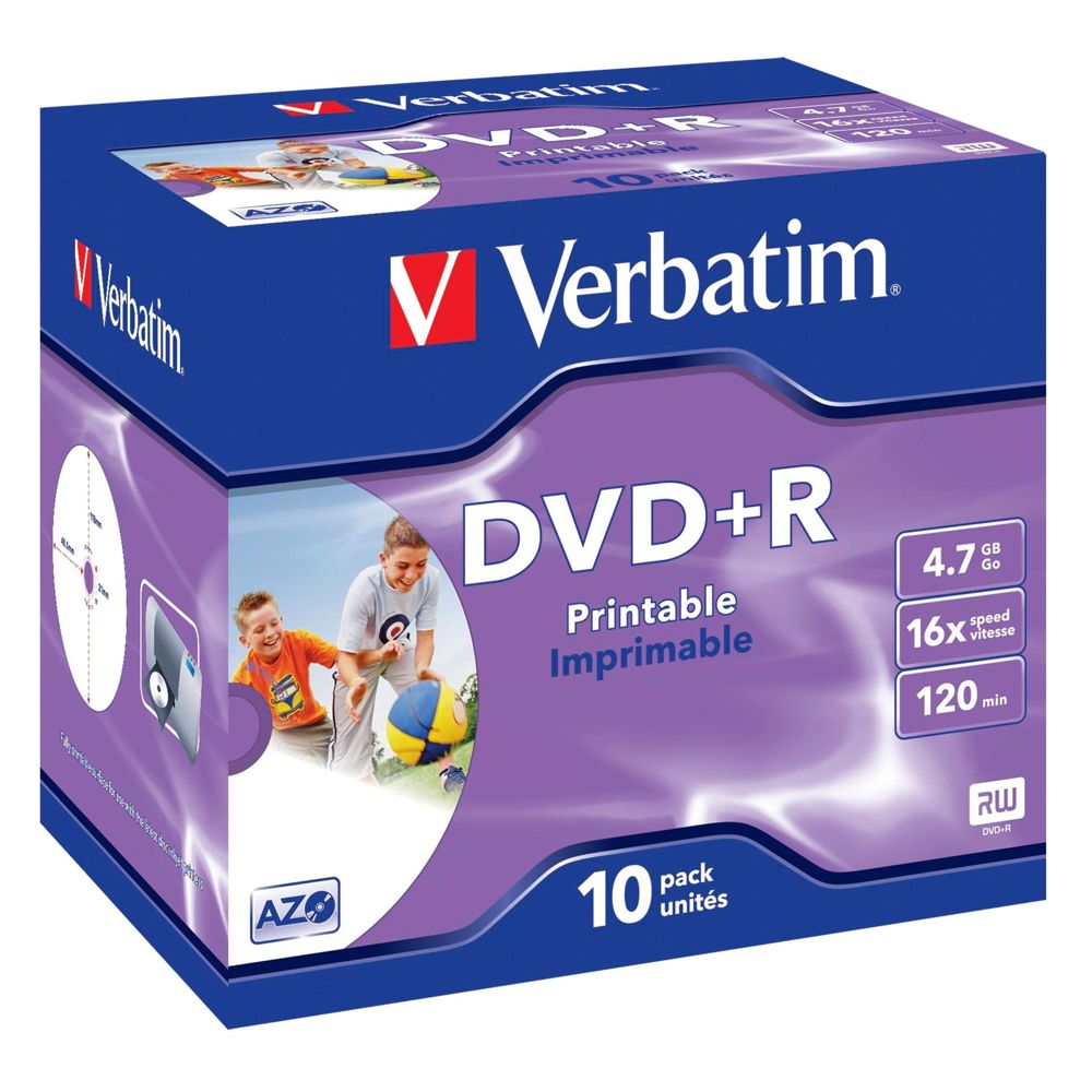 Verbatim DVD+R 4.7GB 16x Speed - Printable - 1x10 Pack