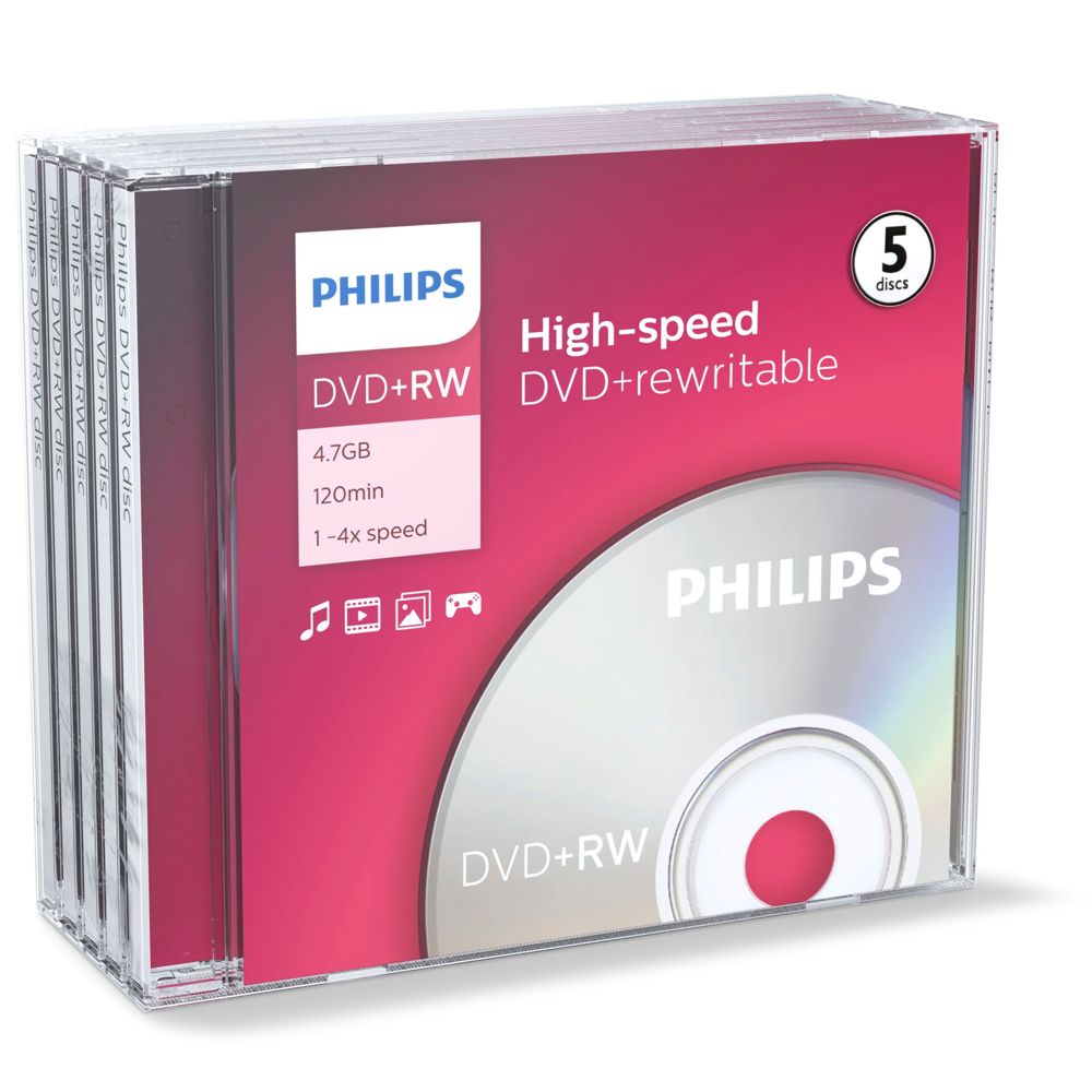 Philips DVD+RW 4.7GB 4x - 1x5 Pack