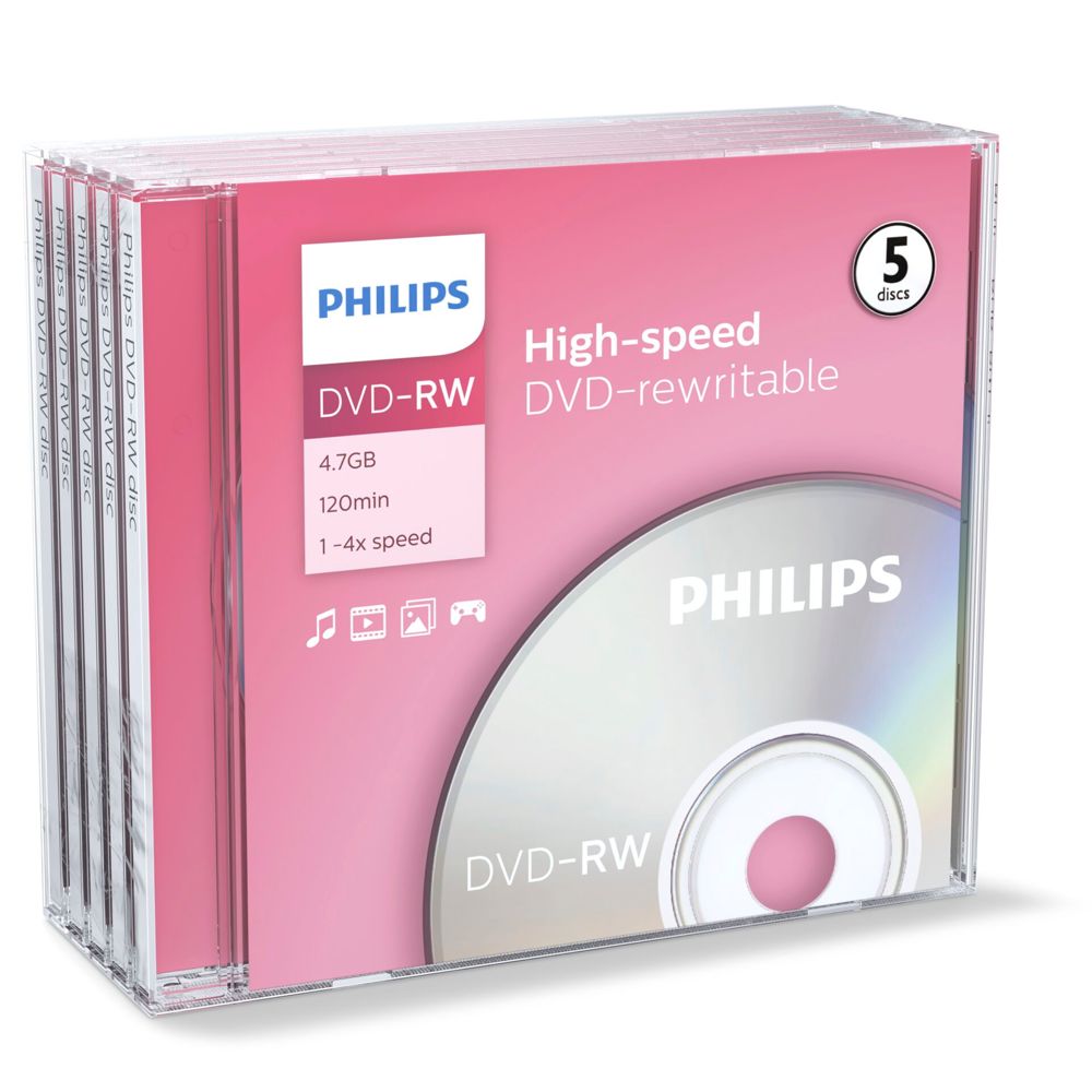 Philips DVD-RW 4,7GB 4x - 1x5 Pack