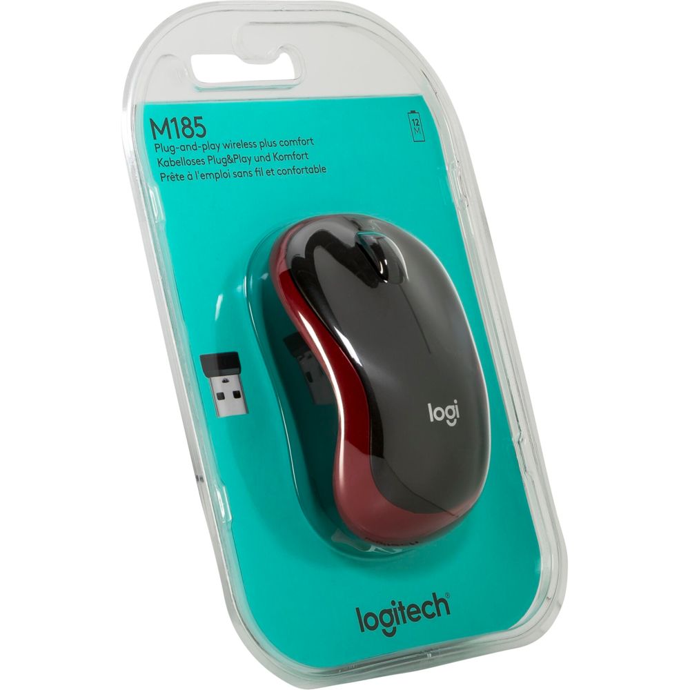 Logitech M185 Ασύρματη Ποντική Μάυρη/Κόκκινη