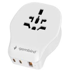 Gembird TPA-1A2C20-02-W Παγκόσμιος ταξιδιωτικός αντάπτορας ρεύματος, 20 W, λευκός