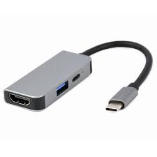 Gembird A-CM-COMBO3-05 Πολυθύρα προσαρμογέας USB Type-C 3 σε 1 (θύρα USB + HDMI + βίντεο USB-C), γκρι διαστημικού χρώματος