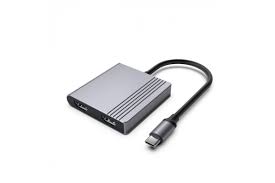 Gembird A-CM-COMBO3-04 προσαρμογέας πολλαπλών θυρών USB Type-C 3 σε 1 (2x θύρες USB + 2x HDMI + PD), γκρι διαστημικού χρώματος