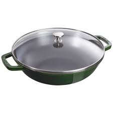 Staub 30 cm Cast Iron Wok with Lid, Basil Green