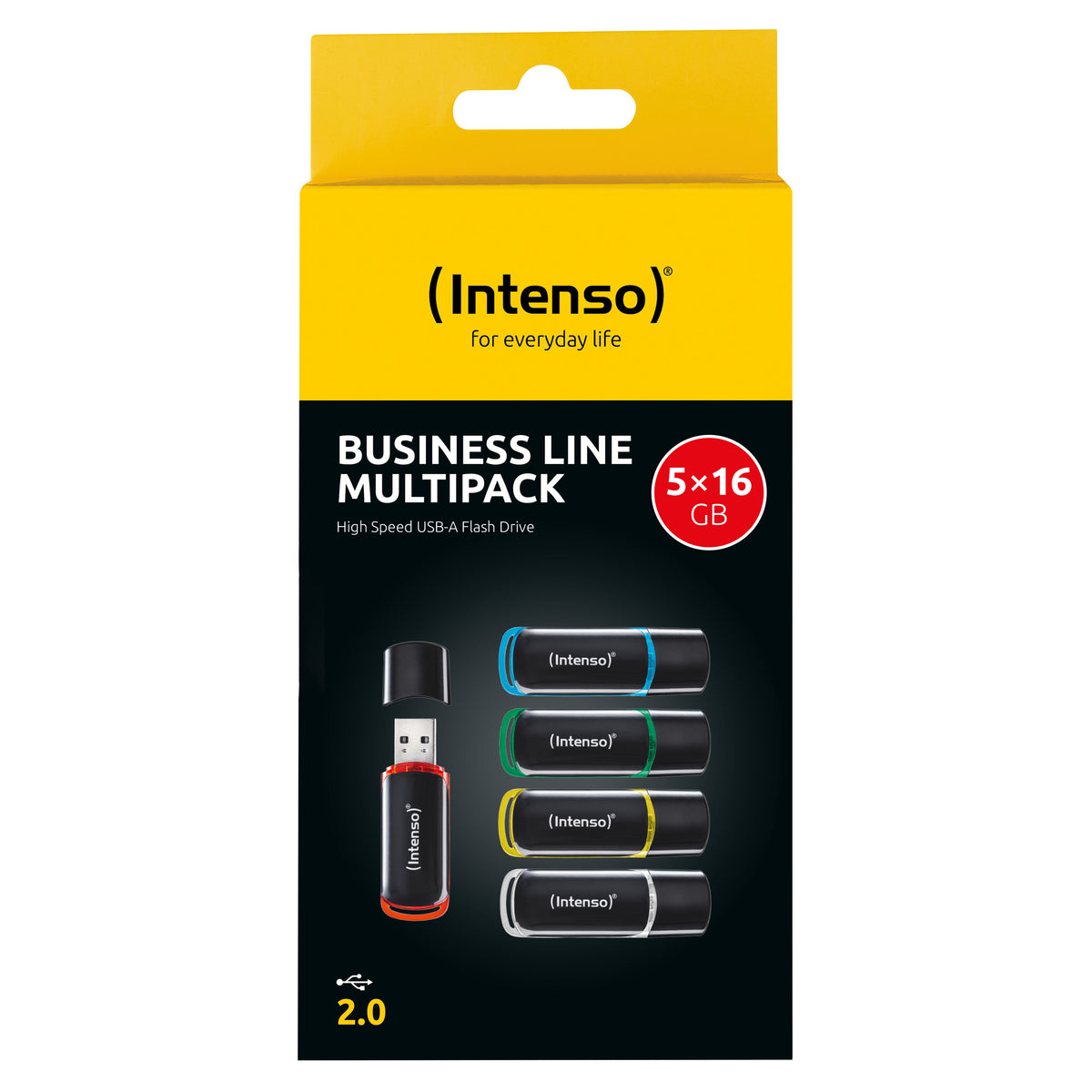 1x5 Intenso Business Line 16GB USB 2.0 Flash Drives, Assorted Colors, Model 3511575