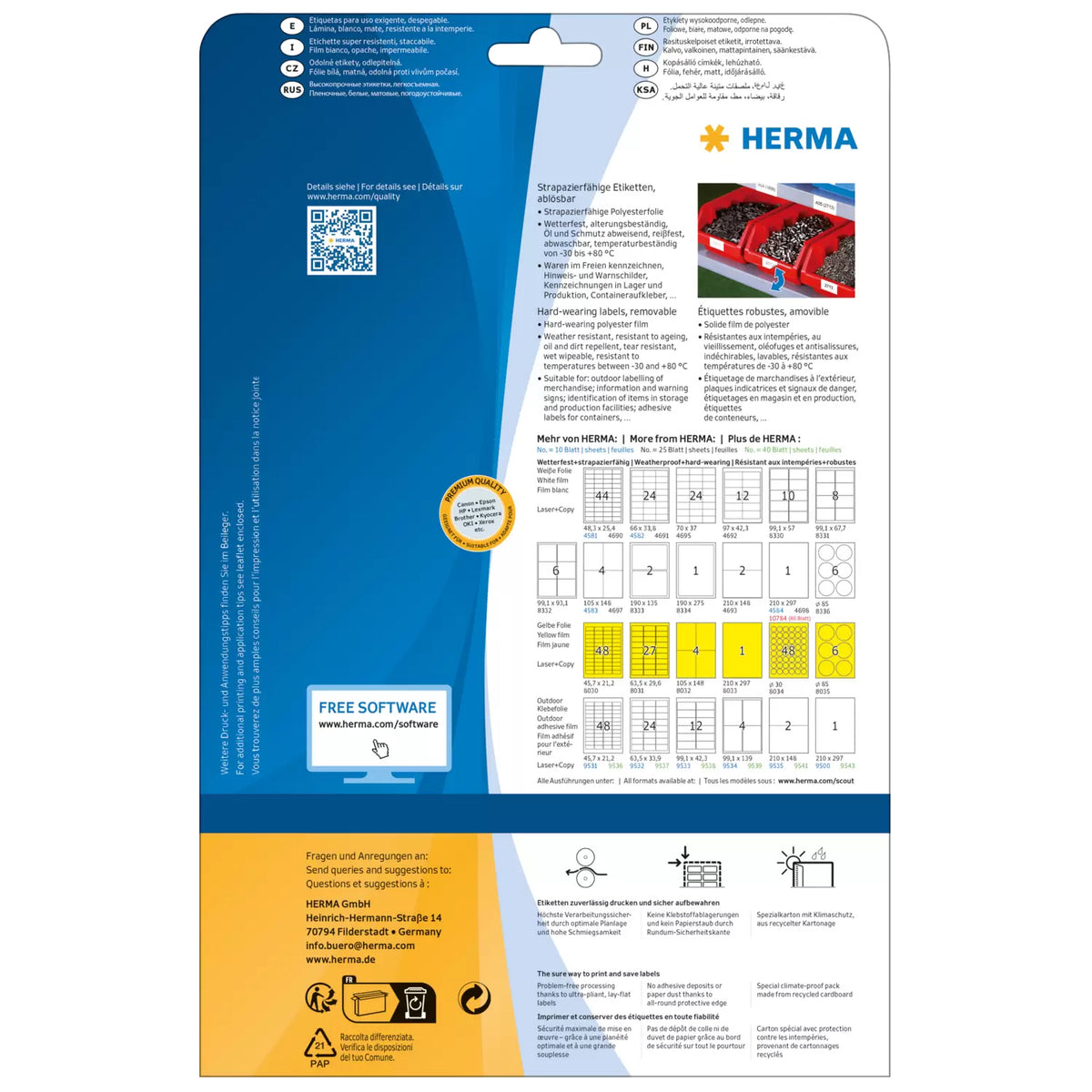 HERMA Film Labels A4 66 x 33.8 mm White Removable 480 pcs.