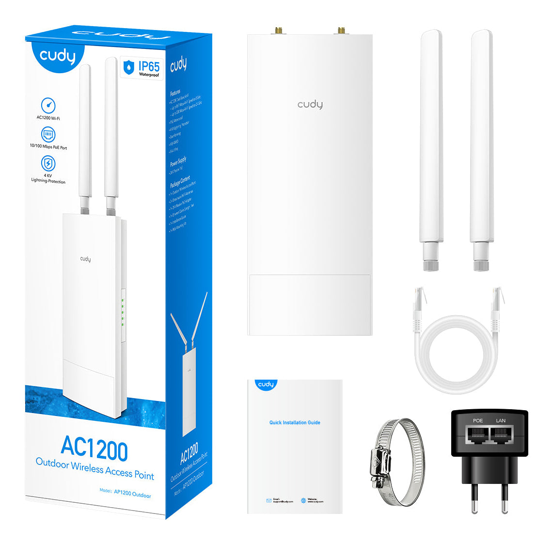 Cudy AP1200 1167 Mbit/s White Power over Ethernet (PoE)