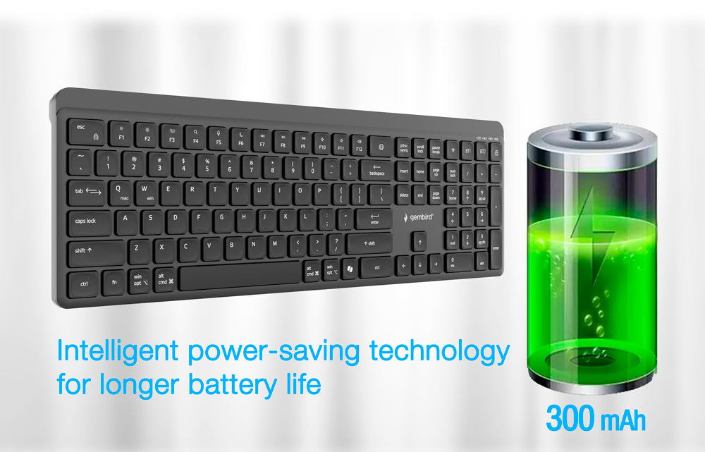 Gembird KB-WPS-03-CYRL Dual-mode Pro-Business Slim Wireless Keyboard, 2.4G + BT, RU layout