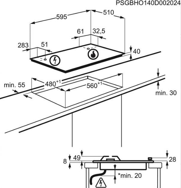 Εντοιχιζόμενος Εστίες Υγραερίου Electrolux EGS6436RK Μαύρο με 4 Ζώνες Μαγειρέματος