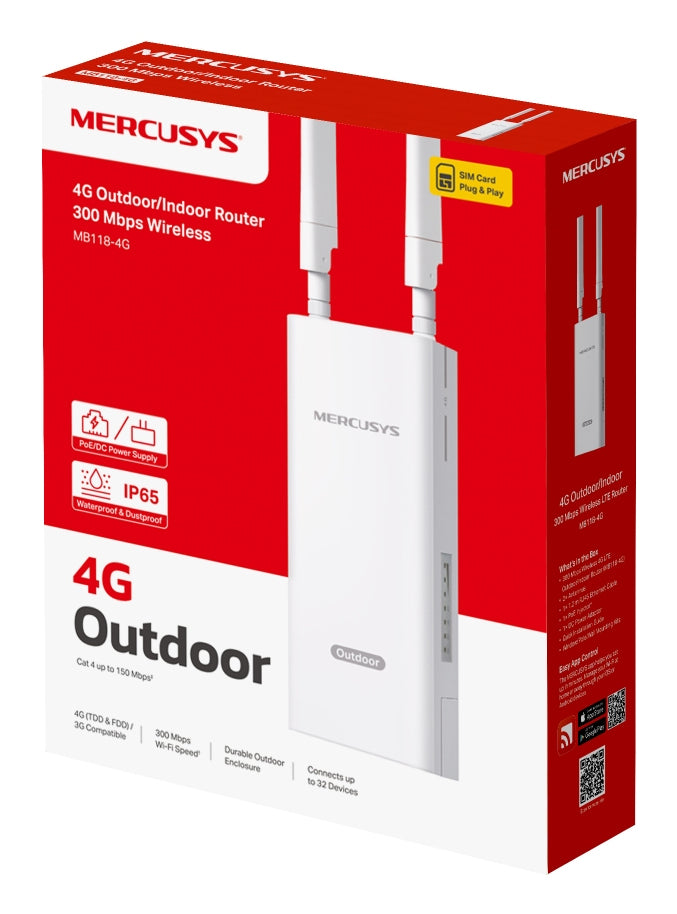 Ασύρματος δρομολογητής Mercusys MB118-4G Fast Ethernet μονής ζώνης (2,4 GHz) σε λευκό χρώμα