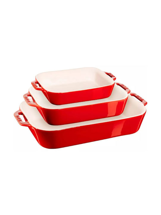 Staub 3-Piece Rectangular Ceramic Bakeware Set, Cherry Red