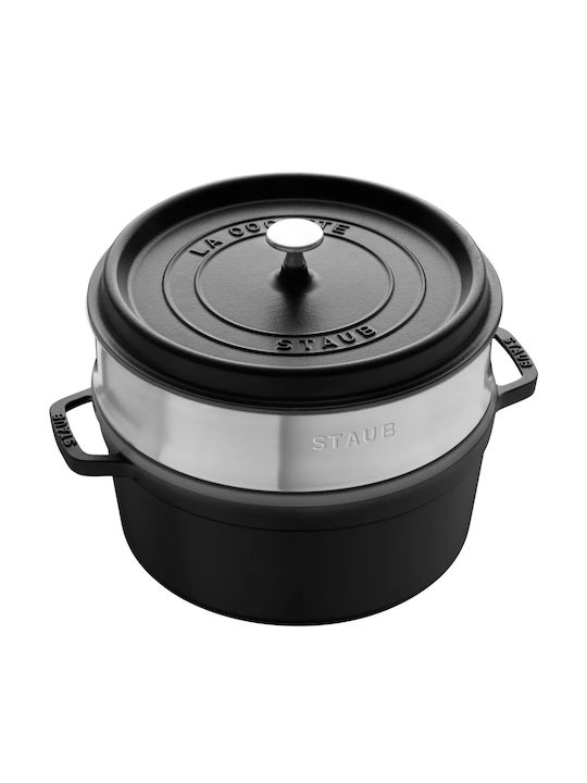 Staub La Cocotte 24cm round, with Steamer Insert, Black